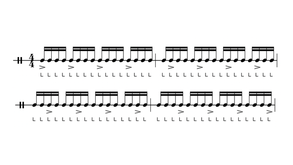 Moving Accent Lefts drum rudiment notation