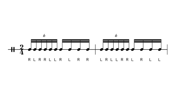 Sextuplet Paradiddle-Diddle Turnaround drum rudiment notation