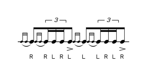 Double Ratamacue drum rudiment notation