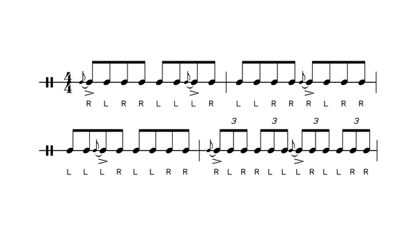Flamadiddlediddle drum rudiment notation