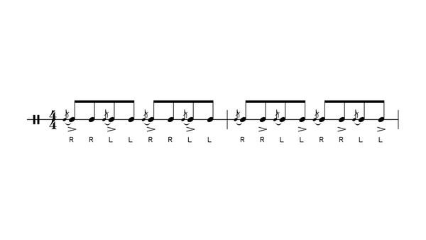 Moving Accent Flam Tap drum rudiment notation