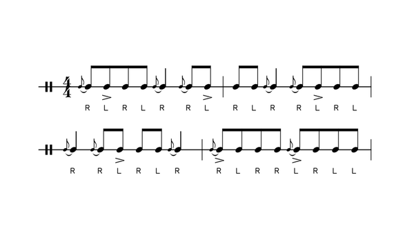 Flamacue drum rudiment notation