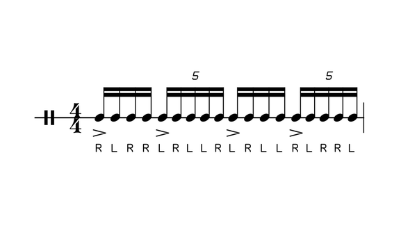 Paradiddle Quintuplet Turnaround drum rudiment notation