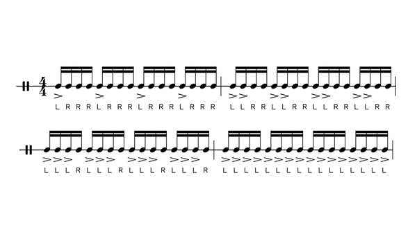 Building Lefts drum rudiment notation