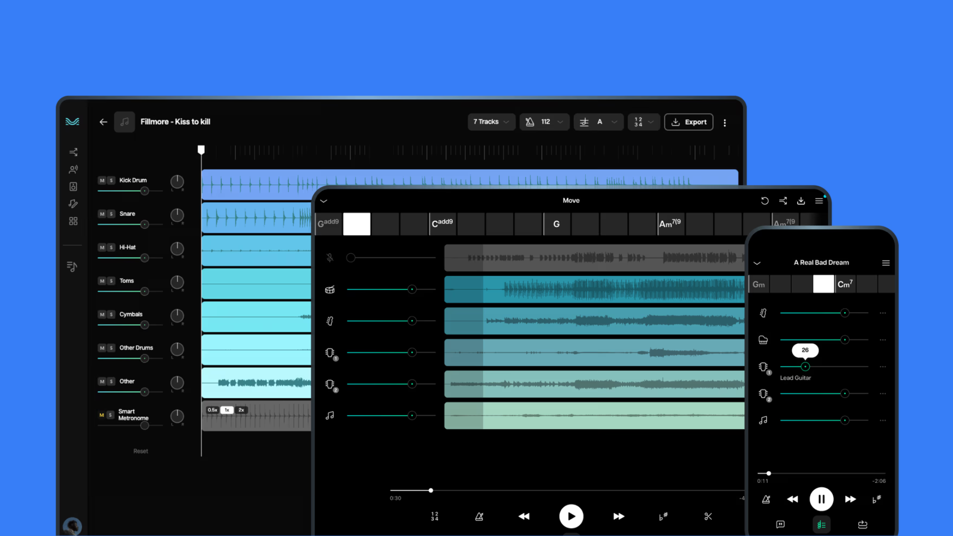 Moises uses AI to extract the various parts of a song