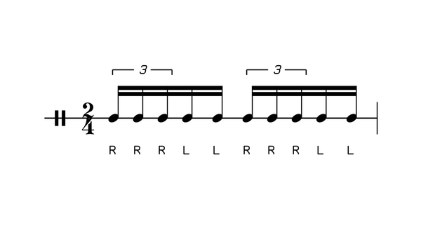 Chinese Fives drum rudiment notation