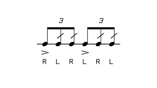 Five Stroke Roll Triplet drum rudiment notation