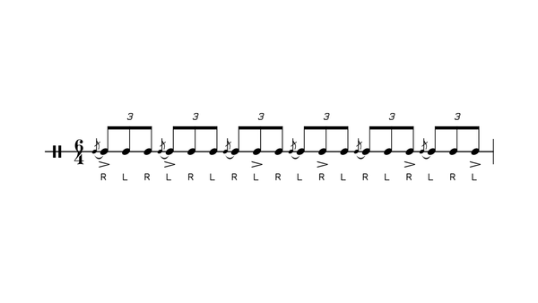 Moving Flam Accent drum rudiment notation